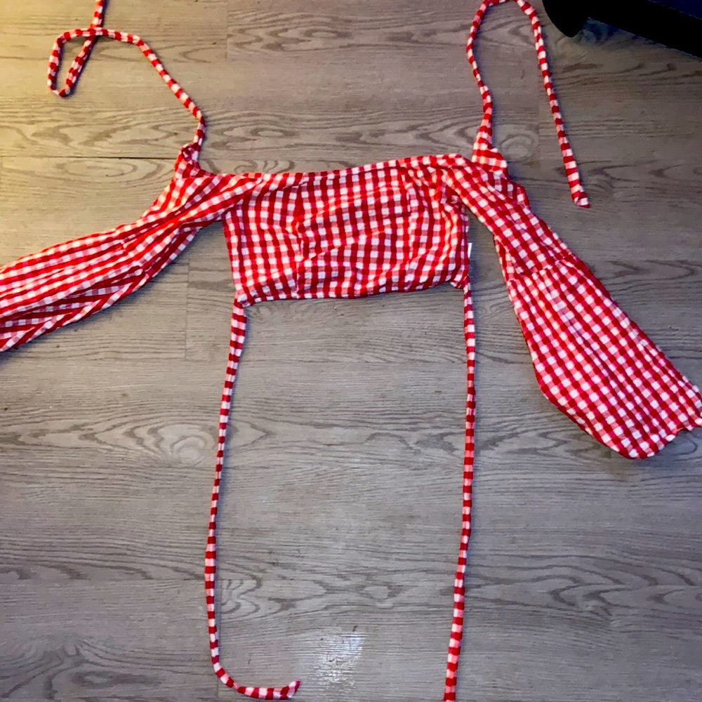 LF flared sleeve crop top ties however you want in back